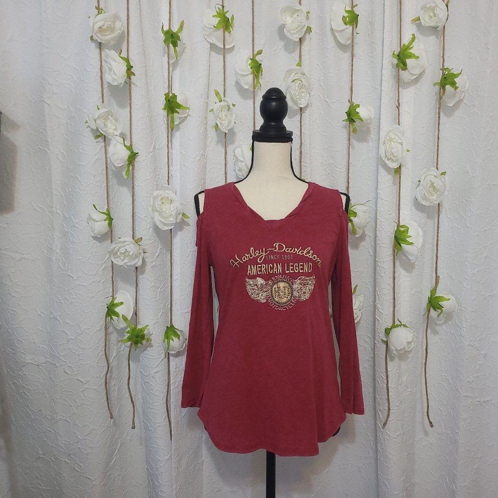 Harley Davidson American Legend Peep Shoulder Long Sleeve Top US Small